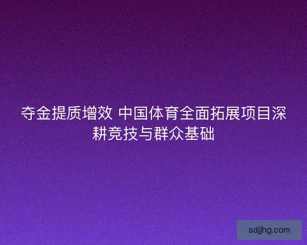 夺金提质增效 中国体育全面拓展项目深耕竞技与群众基础